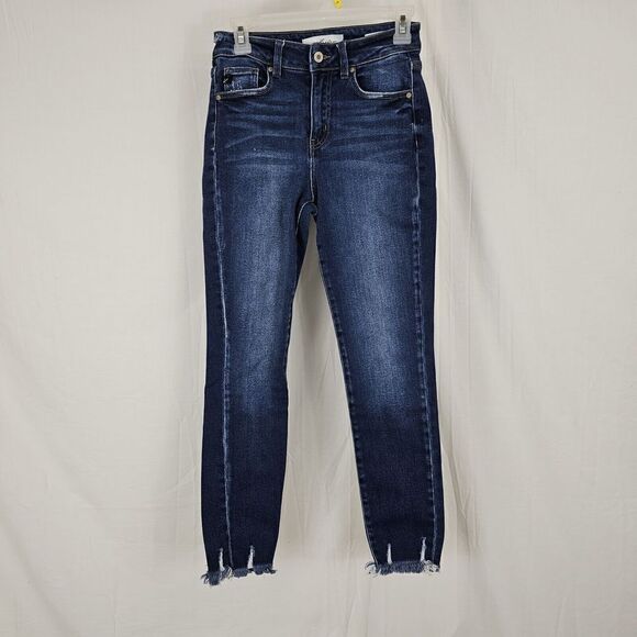 KanCan Jay High Rise Ankle Skinny Jeans Womens 5 / 26 Blue Stretch Fringe Hem - Picture 1 of 8